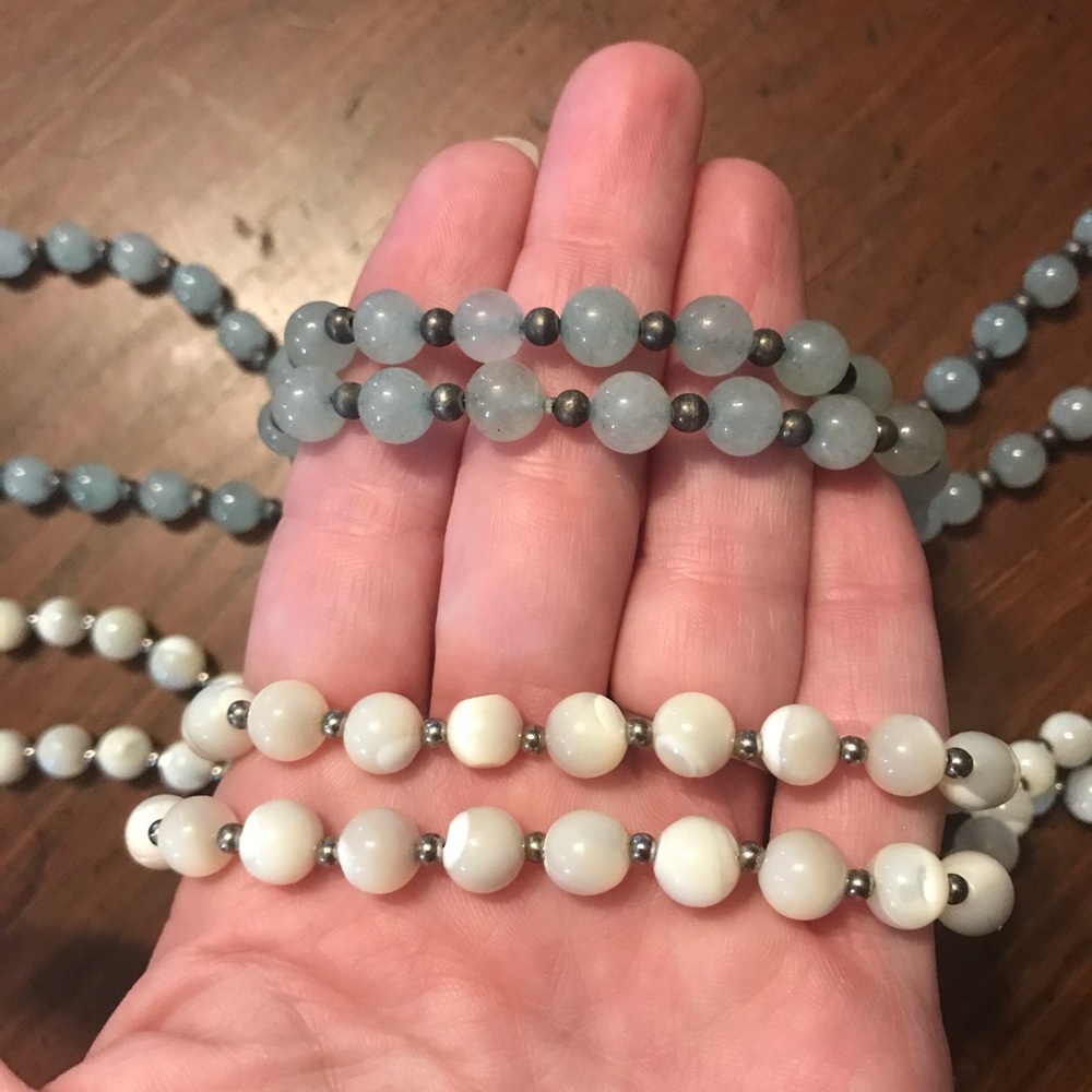 2 Beaded 30” Necklaces Green & White